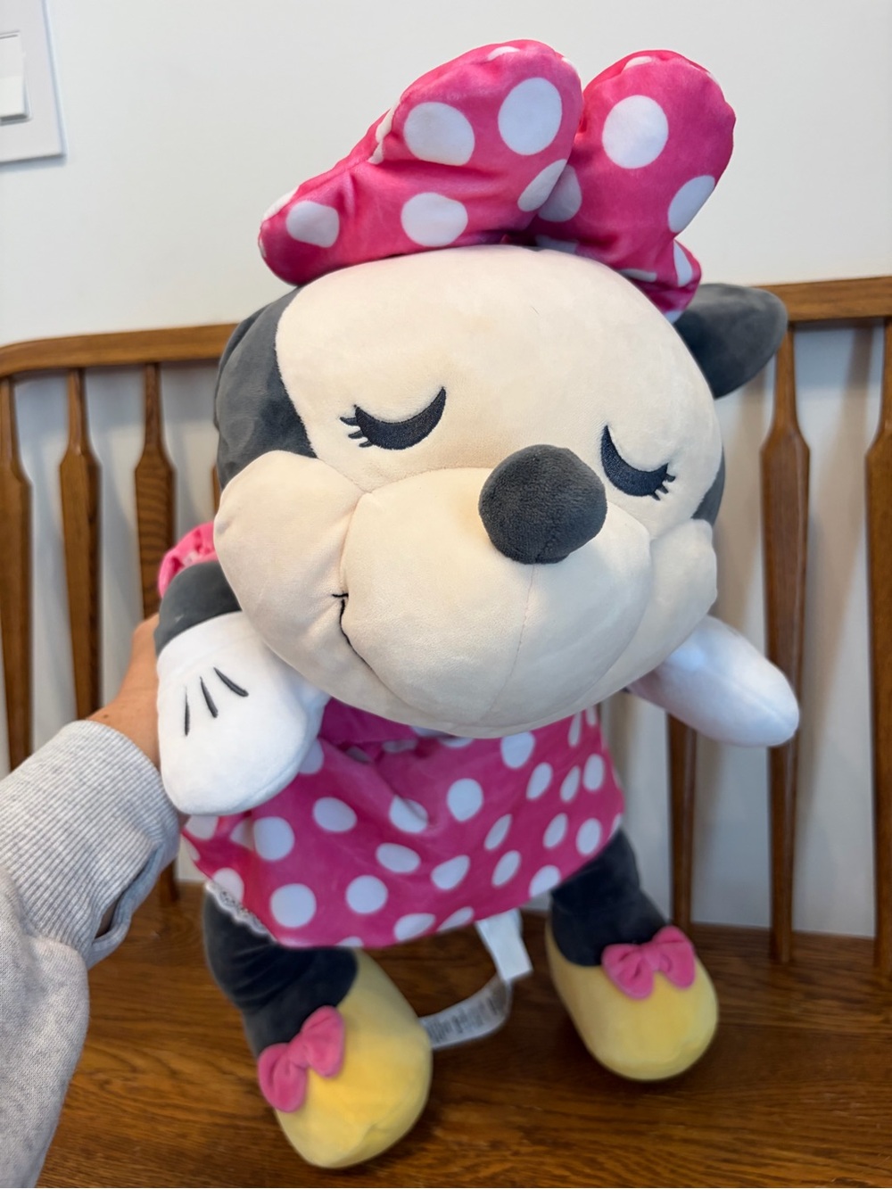 Disney Store Large 24" Sleeping Minnie Mouse Cuddleez Plush Pink Polka Dot